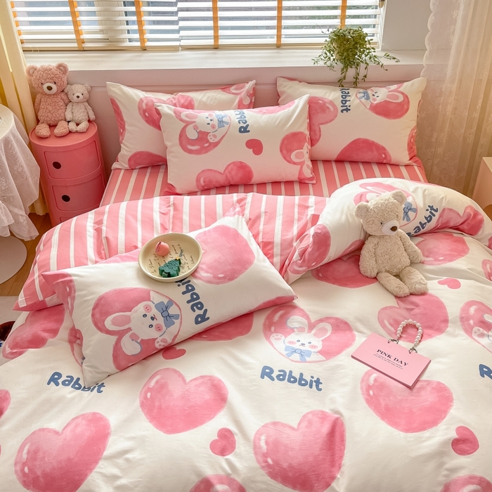 91家纺网 家纺一手货源 找家纺 蓝邻 2023年新款全棉印花单品系列-单被套 快乐兔