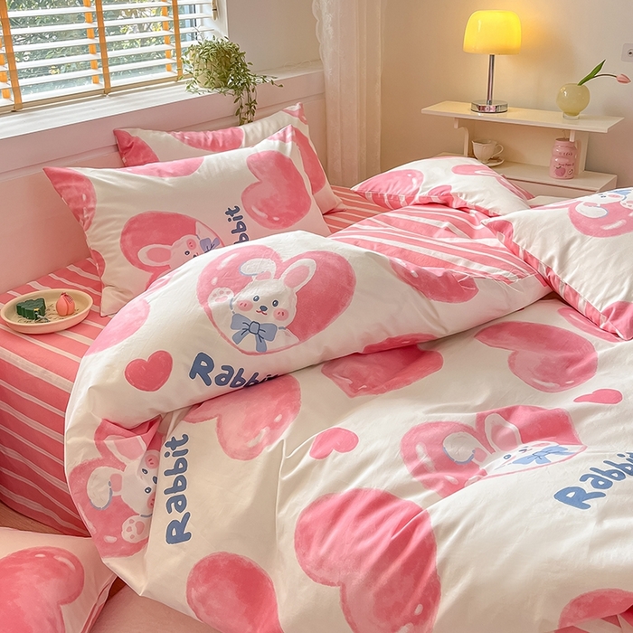 91家纺网 家纺一手货源 找家纺 蓝邻 2023年新款全棉印花单品系列-单被套 快乐兔