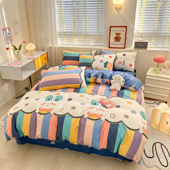 91家纺网 家纺一手货源 找家纺 蓝邻 2023年新款全棉印花单品系列-单被套 萌兔幻想