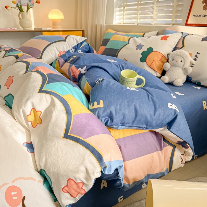 91家纺网 家纺一手货源 找家纺 蓝邻 2023年新款全棉印花单品系列-单被套 萌兔幻想