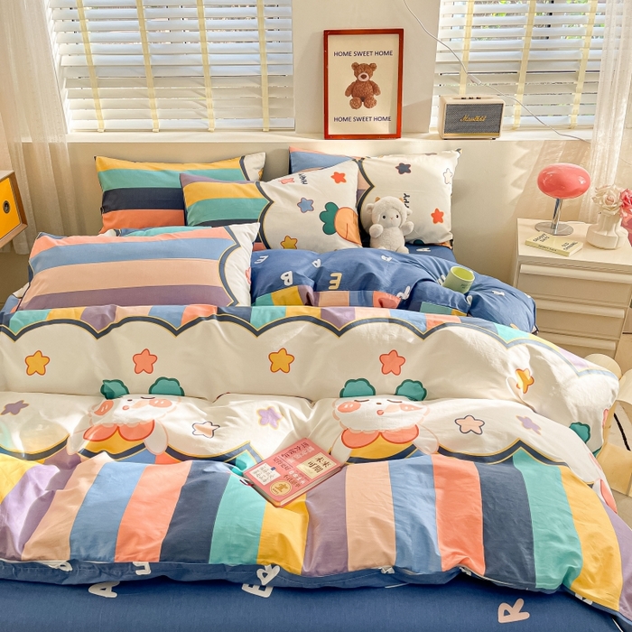 91家纺网 家纺一手货源 找家纺 蓝邻 2023年新款全棉印花单品系列-单被套 萌兔幻想