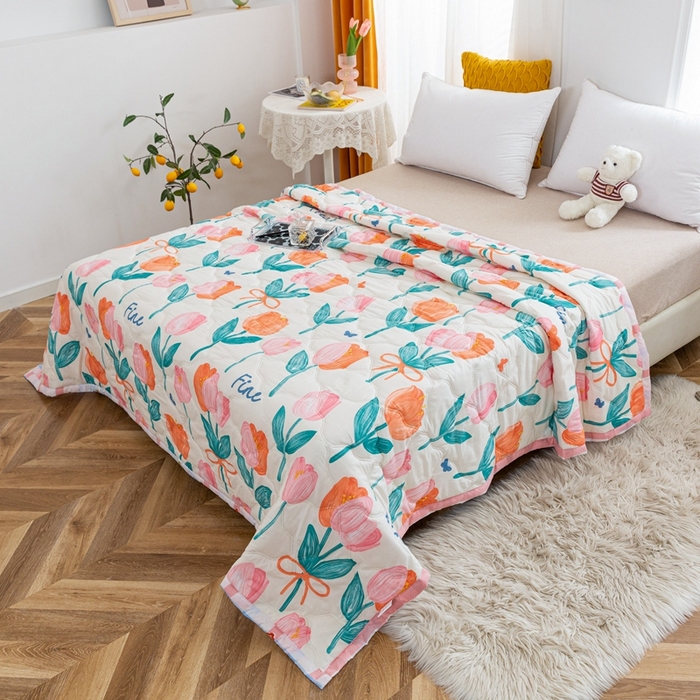 91家纺网 家纺一手货源 找家纺 爱派 2023新款亲肤棉夏被夏凉被空调被被子被芯 郁金香