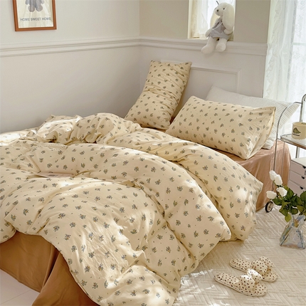 91家纺网 家纺一手货源 找家纺 源启生活 新原创A类双层纱布全棉印花四件套纯棉三件套紫苏