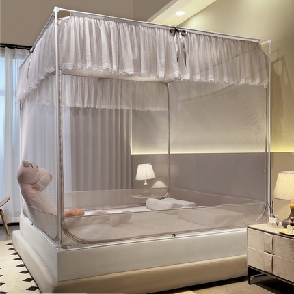 91家纺网 家纺一手货源 找家纺 （总）夏彩 新款 88555 防尘遮光顶外穿杆式烤漆坐床蚊帐