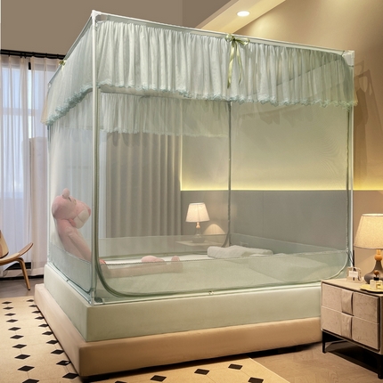 91家纺网 家纺一手货源 找家纺 （总）夏彩 新款 88555 防尘遮光顶外穿杆式烤漆坐床蚊帐