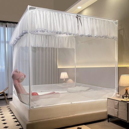 91家纺网 家纺一手货源 找家纺 （总）夏彩 新款 88555 防尘遮光顶外穿杆式烤漆坐床蚊帐