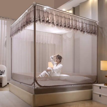 91家纺网 家纺一手货源 找家纺 （总）夏彩 2023新款88557绣花床笠式外穿杆烤漆坐床蚊帐