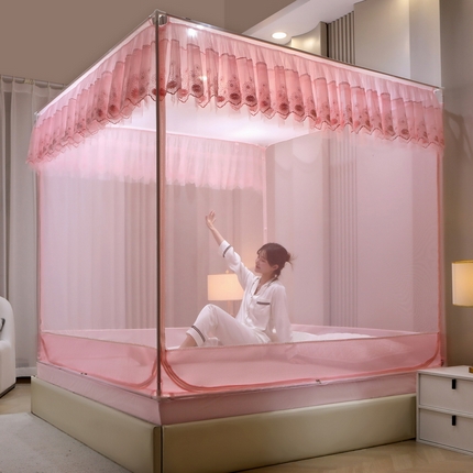 91家纺网 家纺一手货源 找家纺 （总）夏彩 2023新款88557绣花床笠式外穿杆烤漆坐床蚊帐