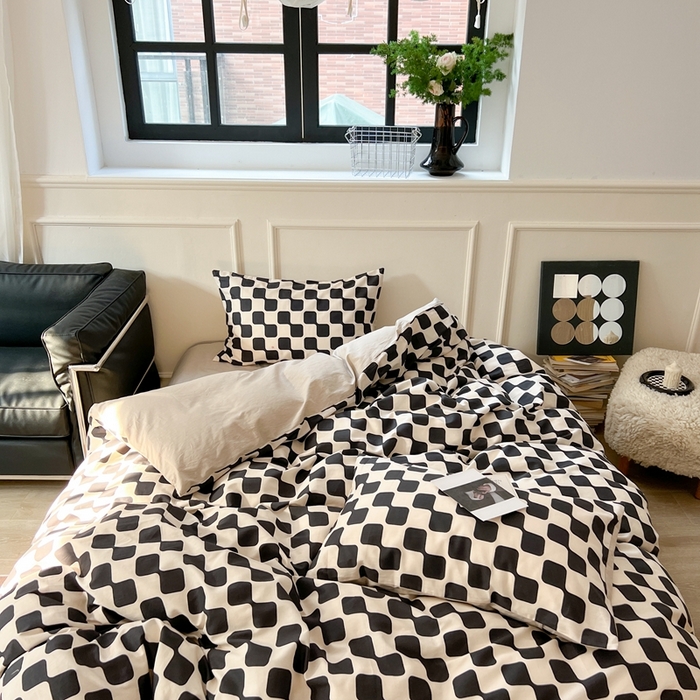 91家纺网 家纺一手货源 找家纺 时年 2023新款全棉四件套热爱生活系列第一期 黑米格