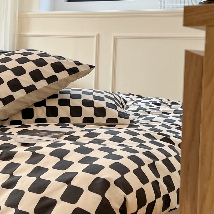 91家纺网 家纺一手货源 找家纺 时年 2023新款全棉四件套热爱生活系列第一期 黑米格