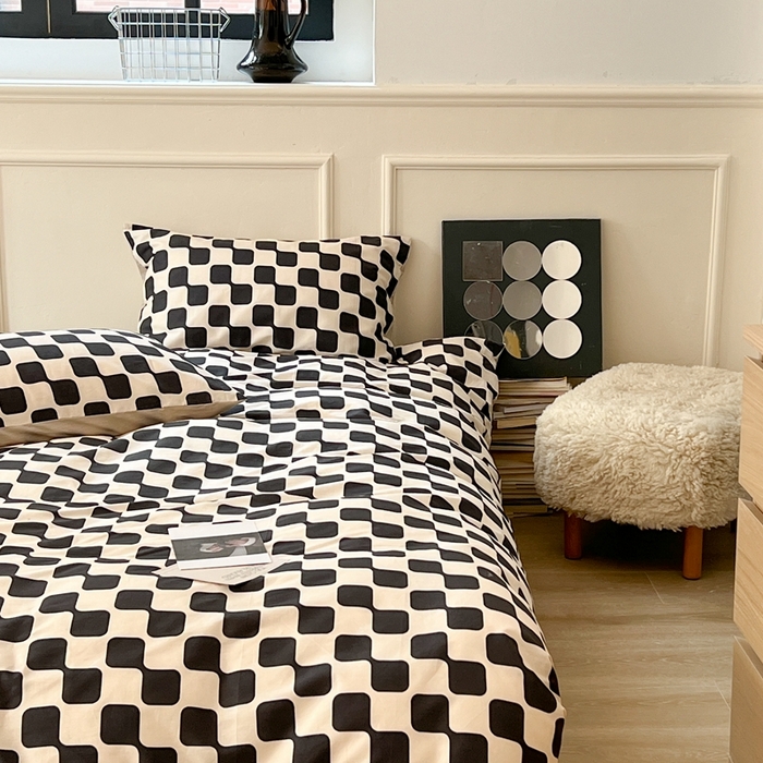 91家纺网 家纺一手货源 找家纺 时年 2023新款全棉四件套热爱生活系列第一期 黑米格