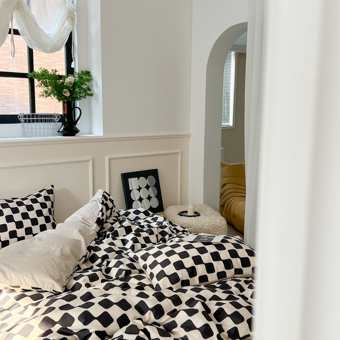 91家纺网 家纺一手货源 找家纺 时年 2023新款全棉四件套热爱生活系列第一期 黑米格