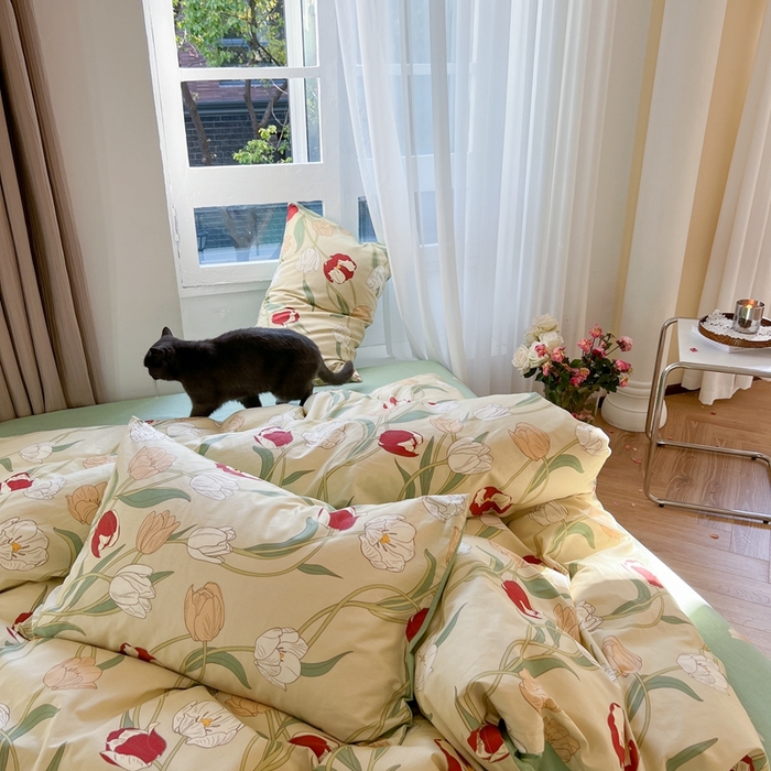 91家纺网 家纺一手货源 找家纺 时年 2023新款全棉四件套热爱生活系列第一期 花韵