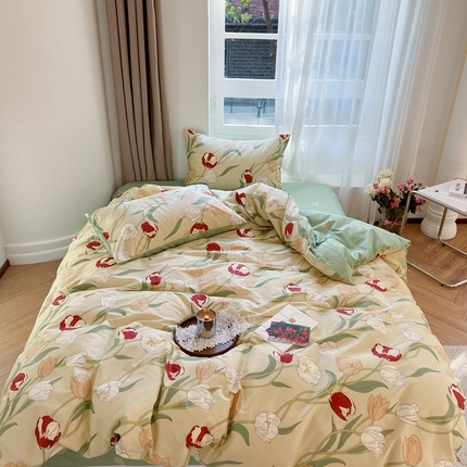 91家纺网 家纺一手货源 找家纺 时年 2023新款全棉四件套热爱生活系列第一期 花韵