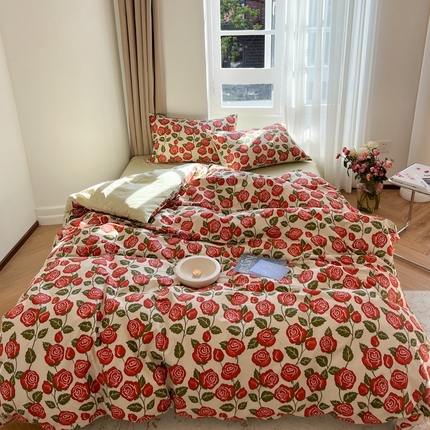 91家纺网 家纺一手货源 找家纺 时年 2023新款全棉四件套热爱生活系列第一期 卡罗拉