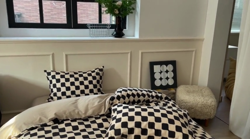 91家纺网 家纺一手货源 找家纺 时年 2023新款全棉四件套热爱生活系列第一期 黑米格