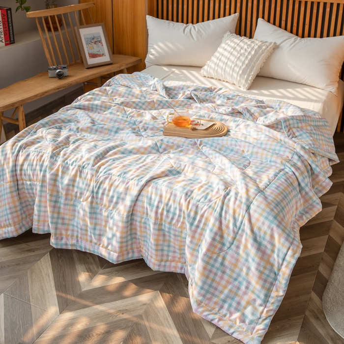 91家纺网 家纺一手货源 找家纺 （总）久云居 2024新款水洗棉新疆棉花被格纹夏被