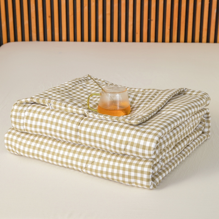 91家纺网 家纺一手货源 找家纺 久云居 2024新款水洗棉新疆棉花被格纹夏被 绿小格