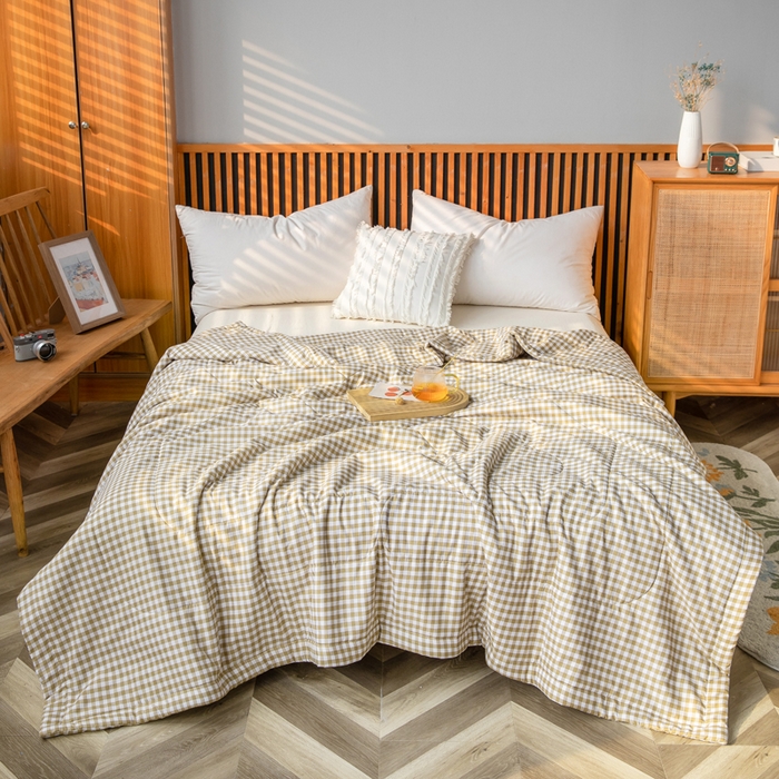 91家纺网 家纺一手货源 找家纺 久云居 2024新款水洗棉新疆棉花被格纹夏被 绿小格