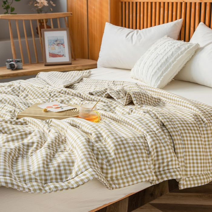 91家纺网 家纺一手货源 找家纺 久云居 2024新款水洗棉新疆棉花被格纹夏被 绿小格