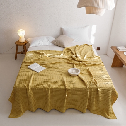 91家纺网 家纺一手货源 找家纺 朴尔 2023新款柔软风纯色华夫格全棉纱布毛巾被系列 华夫格-黄