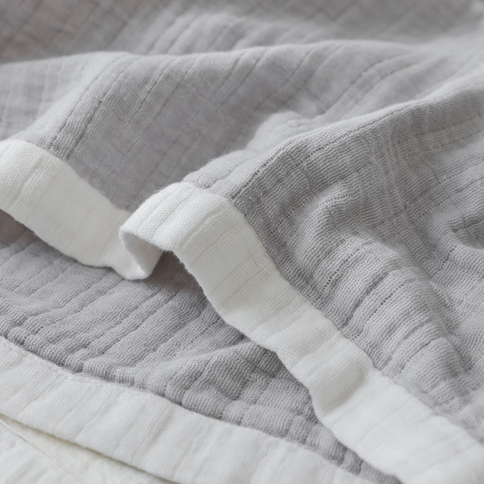 91家纺网 家纺一手货源 找家纺 朴尔 2023新款全棉80支四层纱布毛巾被 宽边-灰