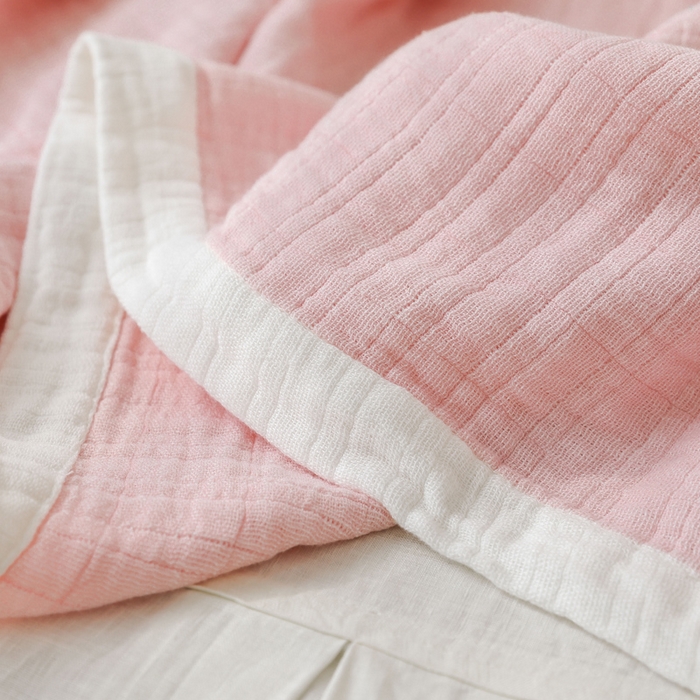 91家纺网 家纺一手货源 找家纺 朴尔 2023新款全棉80支四层纱布毛巾被 宽边-粉
