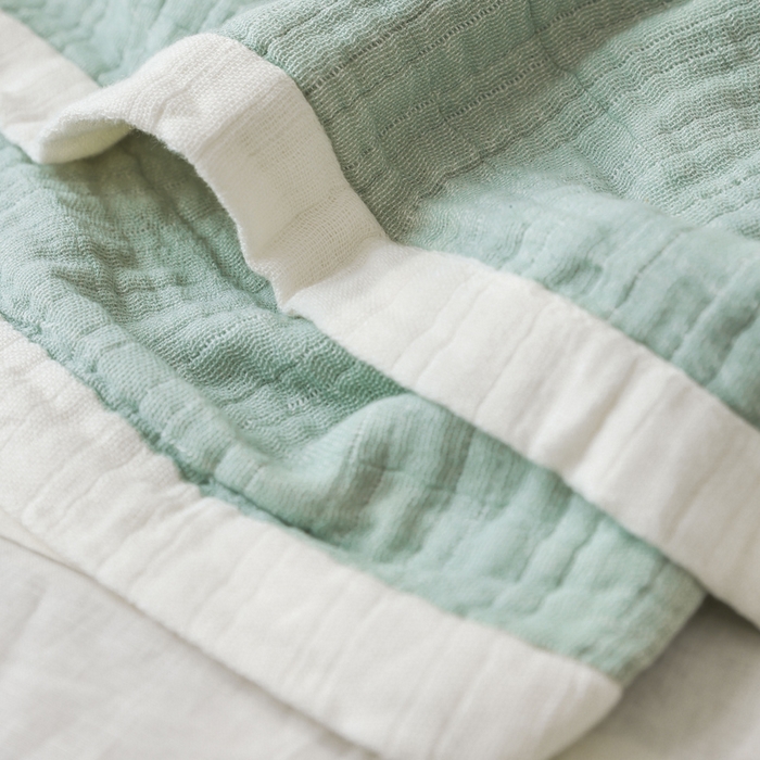 91家纺网 家纺一手货源 找家纺 朴尔 2023新款全棉80支四层纱布毛巾被 宽边-绿