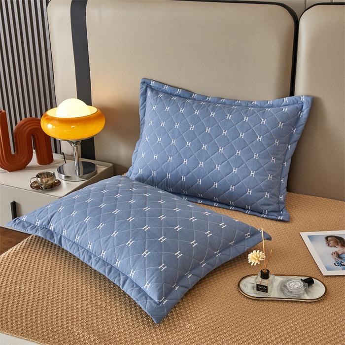 91家纺网 家纺一手货源 找家纺 杜先生 2023新款纯色活性磨毛全棉刺绣夹棉枕套一对 字母兰灰