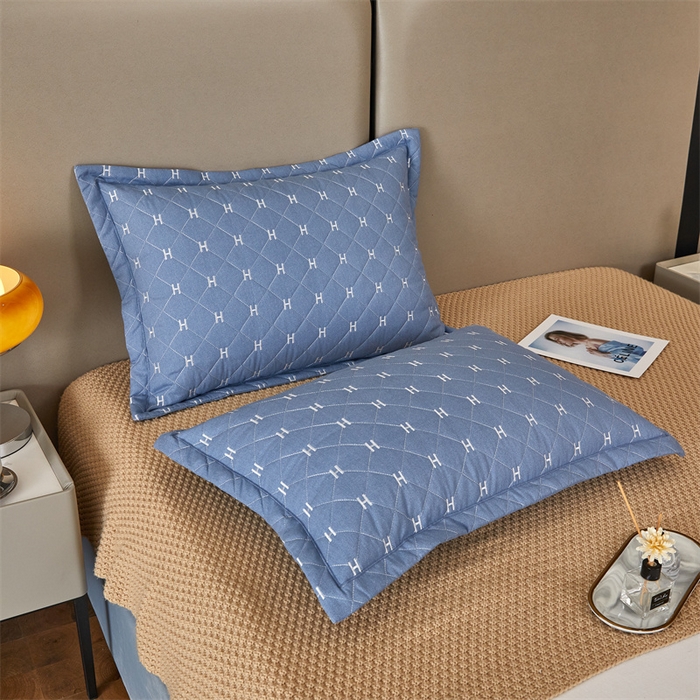 91家纺网 家纺一手货源 找家纺 杜先生 2023新款纯色活性磨毛全棉刺绣夹棉枕套一对 字母兰灰