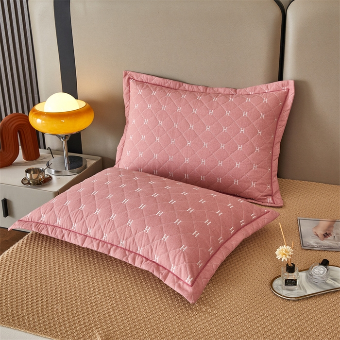 91家纺网 家纺一手货源 找家纺 杜先生 2023新款纯色活性磨毛全棉刺绣夹棉枕套一对 字母浅玉