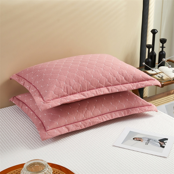 91家纺网 家纺一手货源 找家纺 杜先生 2023新款纯色活性磨毛全棉刺绣夹棉枕套一对 米粒红豆沙