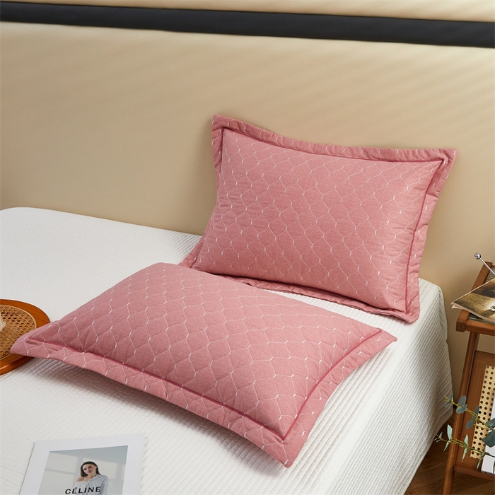 91家纺网 家纺一手货源 找家纺 杜先生 2023新款纯色活性磨毛全棉刺绣夹棉枕套一对 米粒红豆沙