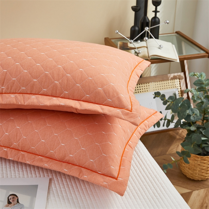 91家纺网 家纺一手货源 找家纺 杜先生 2023新款纯色活性磨毛全棉刺绣夹棉枕套一对 米粒橘黄