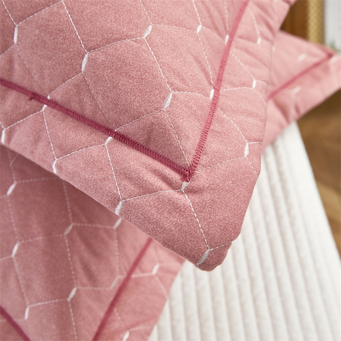 91家纺网 家纺一手货源 找家纺 杜先生 2023新款纯色活性磨毛全棉刺绣夹棉枕套一对 米粒红豆沙