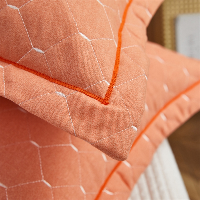 91家纺网 家纺一手货源 找家纺 杜先生 2023新款纯色活性磨毛全棉刺绣夹棉枕套一对 米粒橘黄