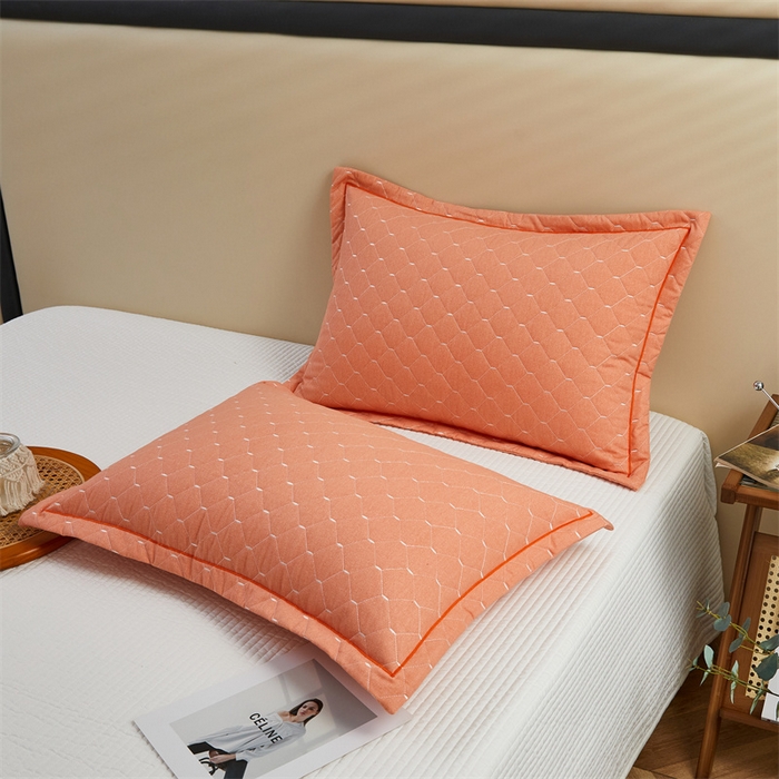 91家纺网 家纺一手货源 找家纺 杜先生 2023新款纯色活性磨毛全棉刺绣夹棉枕套一对 米粒橘黄