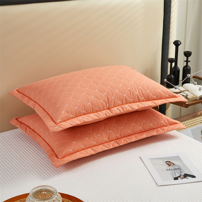 91家纺网 家纺一手货源 找家纺 杜先生 2023新款纯色活性磨毛全棉刺绣夹棉枕套一对 米粒橘黄