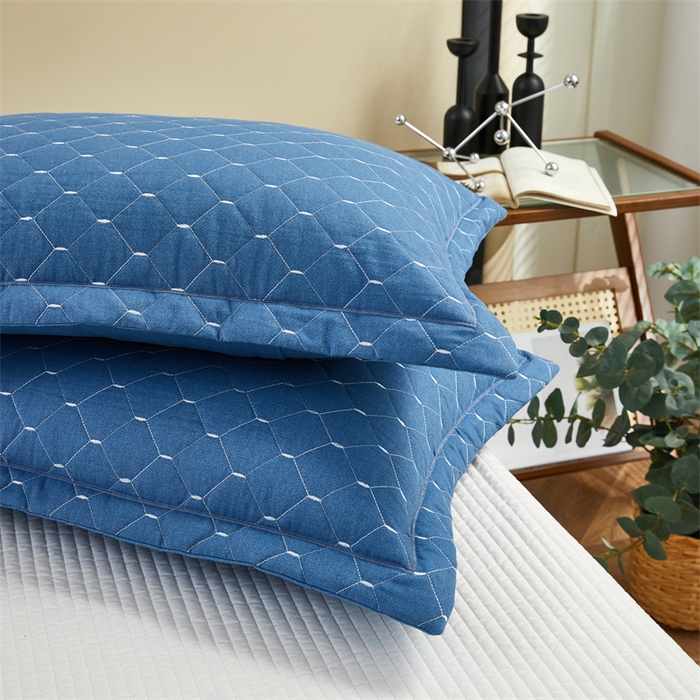 91家纺网 家纺一手货源 找家纺 杜先生 2023新款纯色活性磨毛全棉刺绣夹棉枕套一对 米粒兰