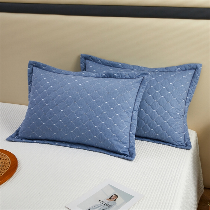 91家纺网 家纺一手货源 找家纺 杜先生 2023新款纯色活性磨毛全棉刺绣夹棉枕套一对 米粒兰灰