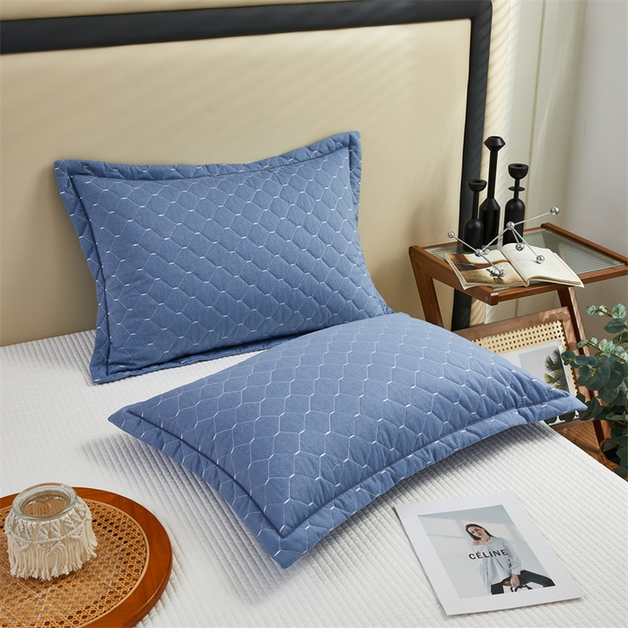 91家纺网 家纺一手货源 找家纺 杜先生 2023新款纯色活性磨毛全棉刺绣夹棉枕套一对 米粒兰灰