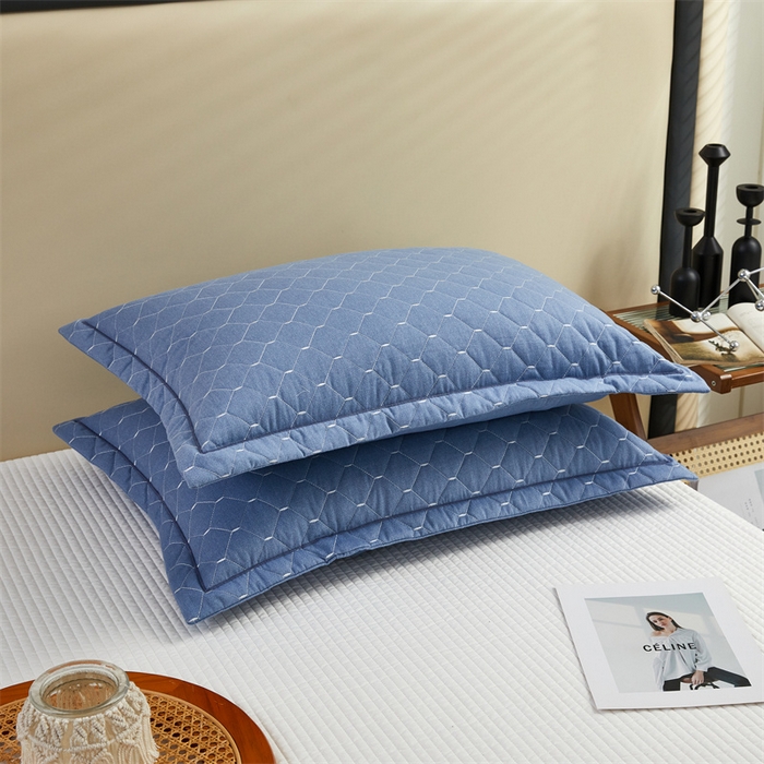 91家纺网 家纺一手货源 找家纺 杜先生 2023新款纯色活性磨毛全棉刺绣夹棉枕套一对 米粒兰灰