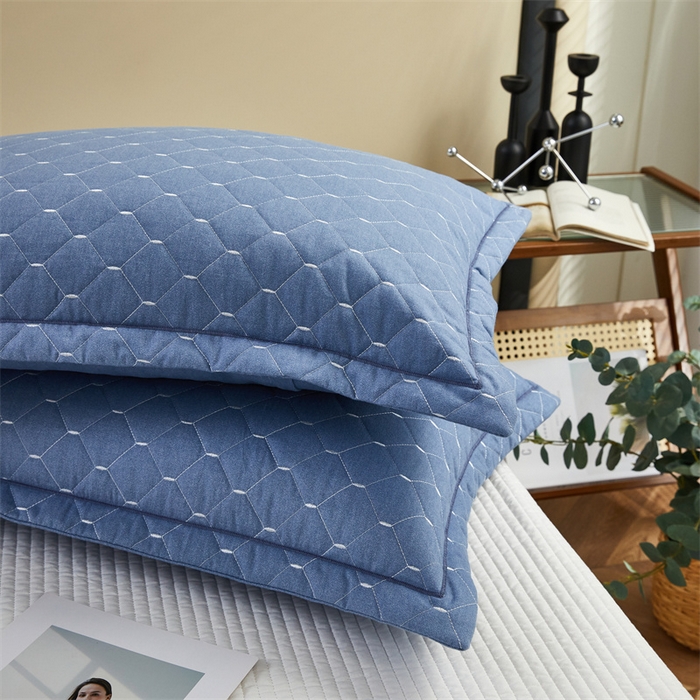 91家纺网 家纺一手货源 找家纺 杜先生 2023新款纯色活性磨毛全棉刺绣夹棉枕套一对 米粒兰灰