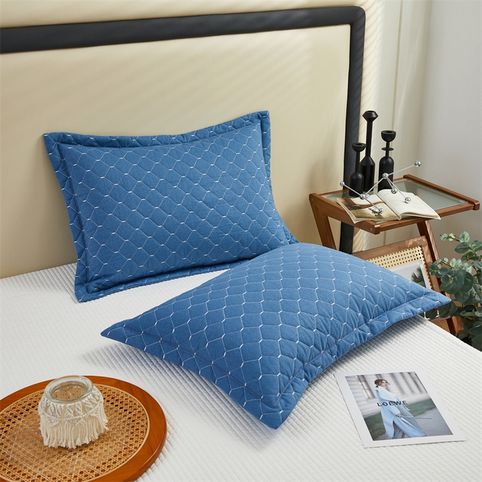 91家纺网 家纺一手货源 找家纺 杜先生 2023新款纯色活性磨毛全棉刺绣夹棉枕套一对 米粒兰