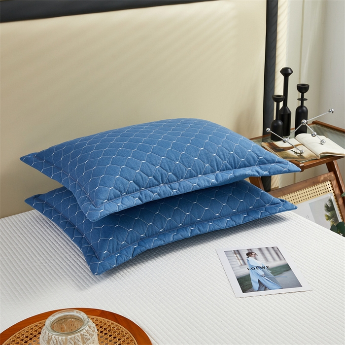 91家纺网 家纺一手货源 找家纺 杜先生 2023新款纯色活性磨毛全棉刺绣夹棉枕套一对 米粒兰