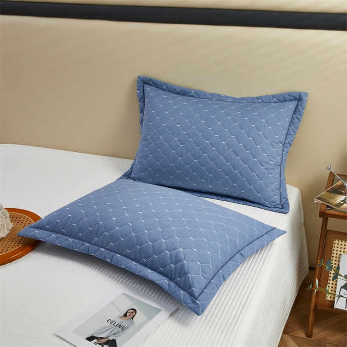 91家纺网 家纺一手货源 找家纺 杜先生 2023新款纯色活性磨毛全棉刺绣夹棉枕套一对 米粒兰灰