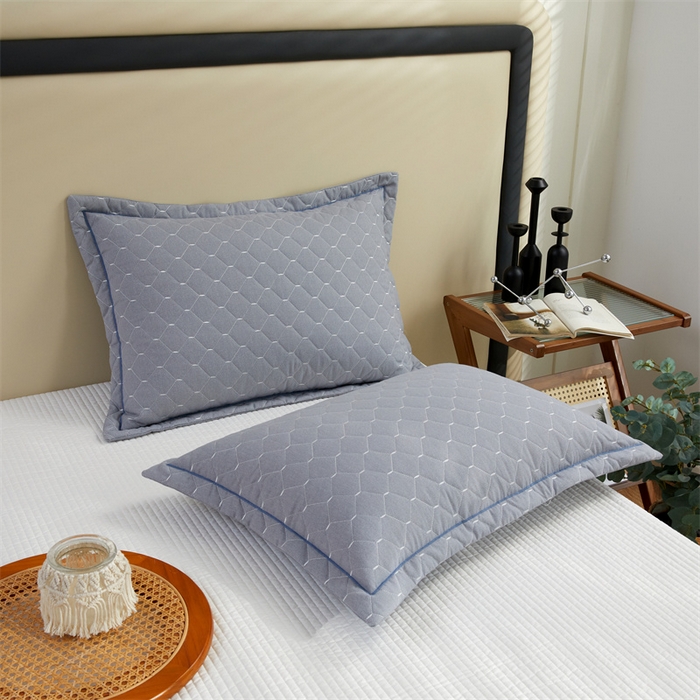 91家纺网 家纺一手货源 找家纺 杜先生 2023新款纯色活性磨毛全棉刺绣夹棉枕套一对 米粒浅灰