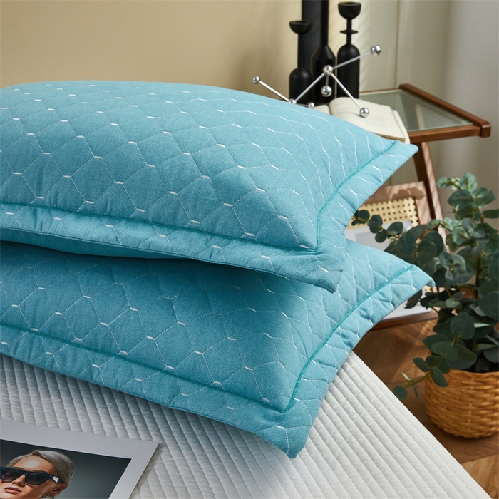 91家纺网 家纺一手货源 找家纺 杜先生 2023新款纯色活性磨毛全棉刺绣夹棉枕套一对 米粒清新绿