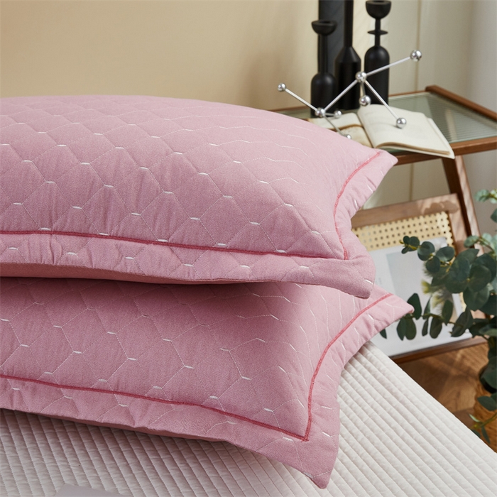 91家纺网 家纺一手货源 找家纺 杜先生 2023新款纯色活性磨毛全棉刺绣夹棉枕套一对 米粒浅玉