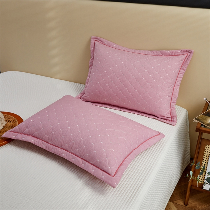 91家纺网 家纺一手货源 找家纺 杜先生 2023新款纯色活性磨毛全棉刺绣夹棉枕套一对 米粒浅玉